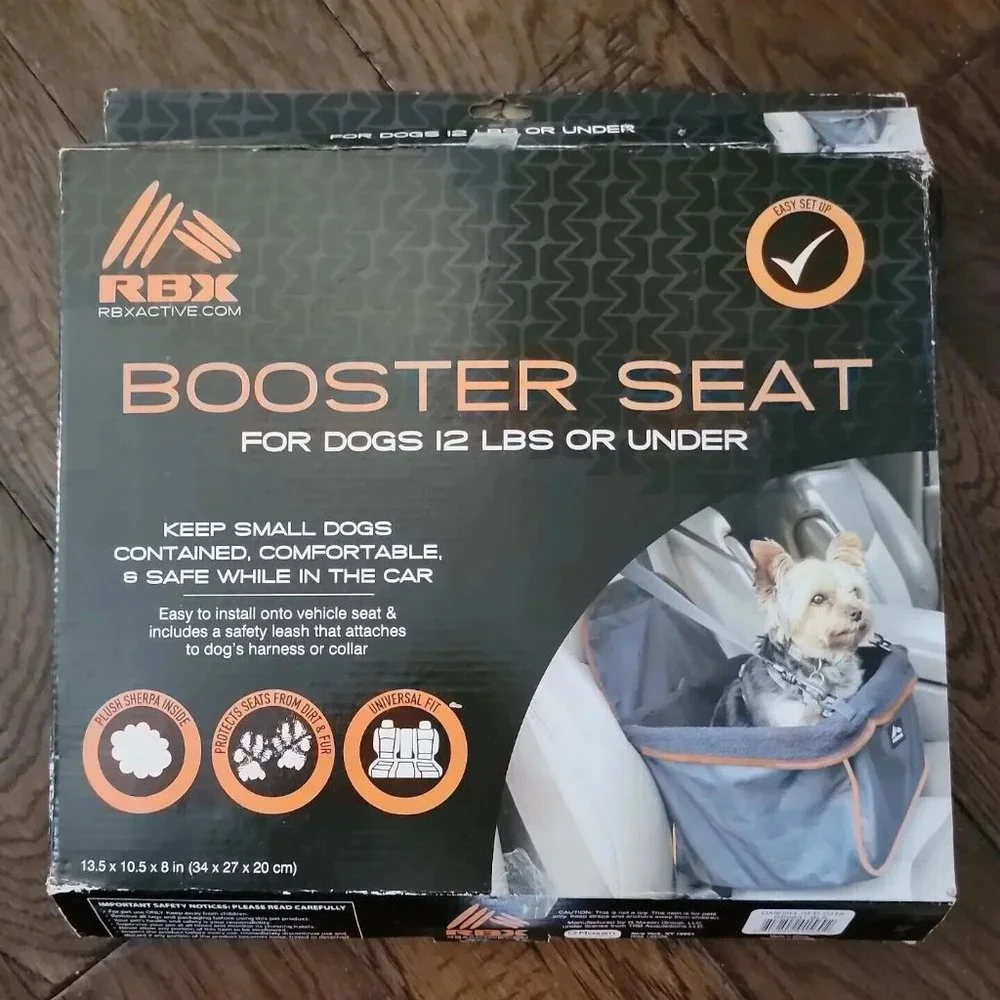 New in Box RBX Booster Seat For Dogs Up To 12lbs Gray And Orange
